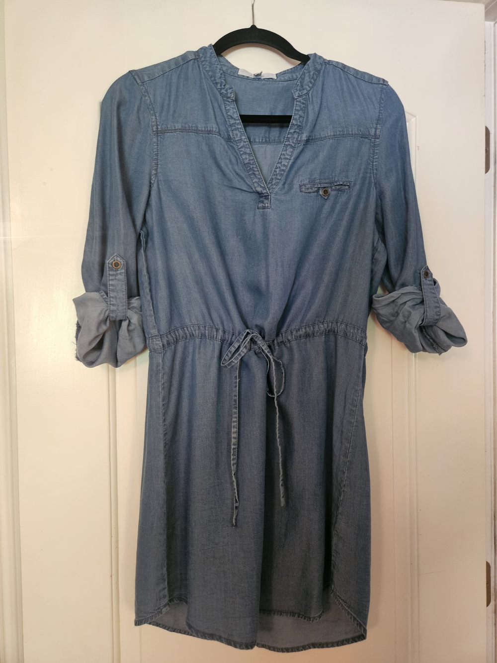 Love Tree Light Blue Denim Long Sleeve Tie-Waist Dress
